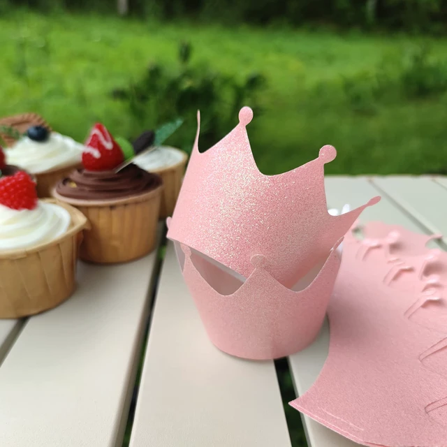 Alt view image 3 of 6 - Pale Pink Princess Crown Cupcake Wrappers for Girls Birthday Parties Baby Showers Bridal Showers or Regal Weddings Cup Cake Holder Pack of 36