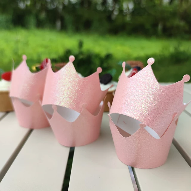 Alt view image 4 of 6 - Pale Pink Princess Crown Cupcake Wrappers for Girls Birthday Parties Baby Showers Bridal Showers or Regal Weddings Cup Cake Holder Pack of 36