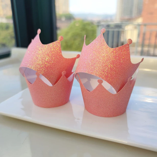 Alt view image 5 of 6 - Pale Pink Princess Crown Cupcake Wrappers for Girls Birthday Parties Baby Showers Bridal Showers or Regal Weddings Cup Cake Holder Pack of 36