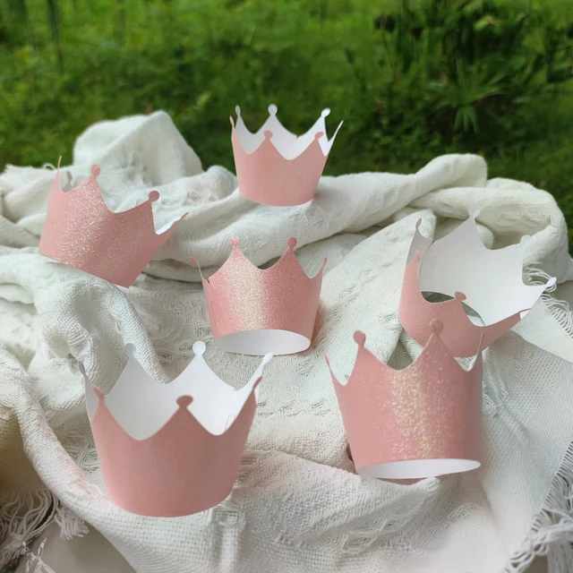 Alt view image 6 of 6 - Pale Pink Princess Crown Cupcake Wrappers for Girls Birthday Parties Baby Showers Bridal Showers or Regal Weddings Cup Cake Holder Pack of 36