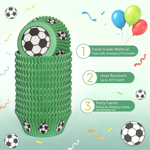 Alt view image 3 of 5 - 300PCS Soccer Standard Cupcake Liners Sport Themed Paper Baking Cups Muffin Liners Cupcake Wrappers for Soccer Ball Game Day Baby Shower Wedding Birthday Party Cake Decorations
