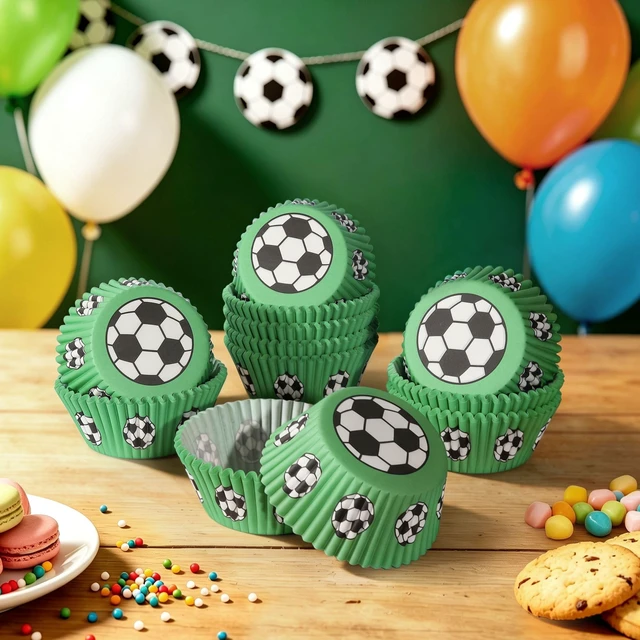 Alt view image 4 of 5 - 300PCS Soccer Standard Cupcake Liners Sport Themed Paper Baking Cups Muffin Liners Cupcake Wrappers for Soccer Ball Game Day Baby Shower Wedding Birthday Party Cake Decorations