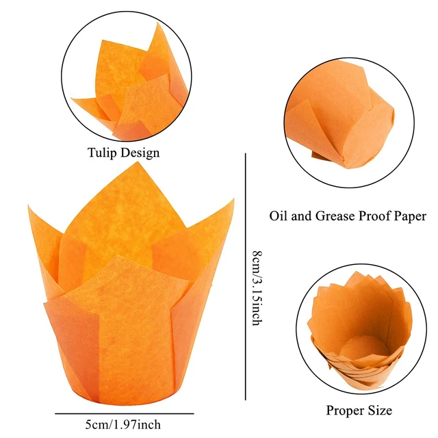 Alt view image 3 of 6 - 200PCS Tulip Cupcake Muffin Liners Greaseproof Paper Baking Cups Cupcake Wrappers for Thanksgiving Birthday Wedding Fall Party Baby Showers Catering (Golden Yellow/Light Orange/Orange/Brown)