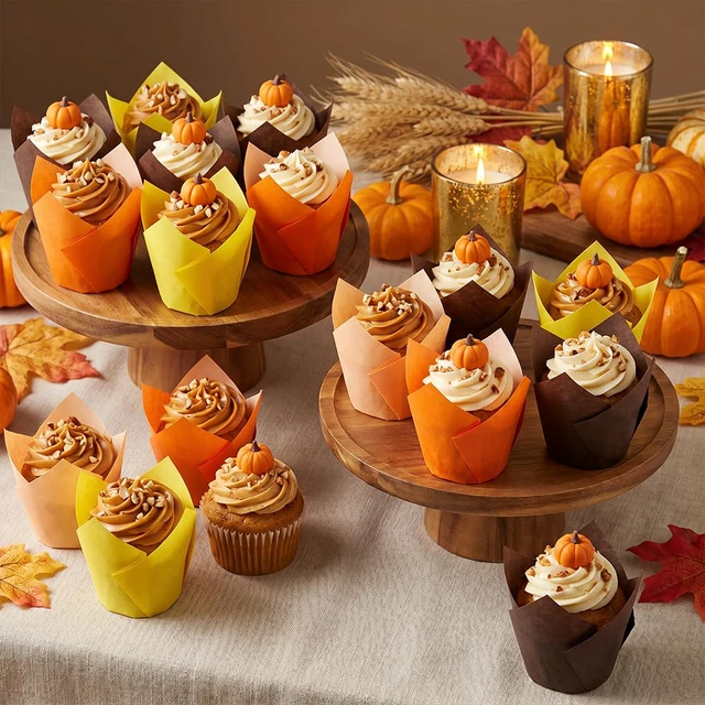 Alt view image 4 of 6 - 200PCS Tulip Cupcake Muffin Liners Greaseproof Paper Baking Cups Cupcake Wrappers for Thanksgiving Birthday Wedding Fall Party Baby Showers Catering (Golden Yellow/Light Orange/Orange/Brown)