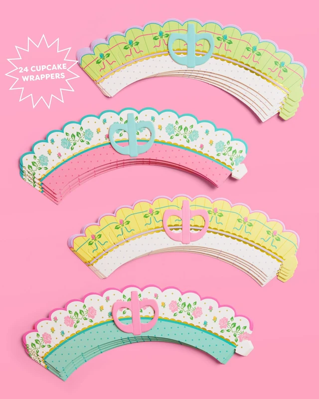 Alt view image 3 of 7 - 24pc Tea Cupcake Wrappers Set | Kids Party Garden Birthday Decor | Decorations, Easter, Spring Floral, Vintage Pastel, Bridal Shower, Gold Foil, Cupcake Holders