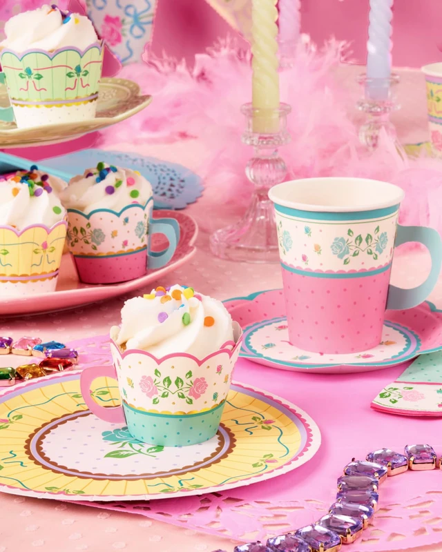 Alt view image 5 of 7 - 24pc Tea Cupcake Wrappers Set | Kids Party Garden Birthday Decor | Decorations, Easter, Spring Floral, Vintage Pastel, Bridal Shower, Gold Foil, Cupcake Holders