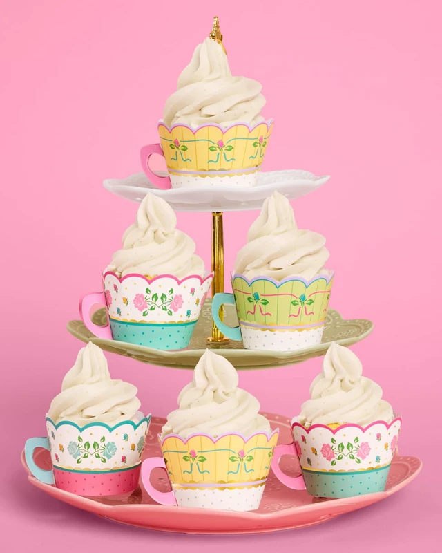 Alt view image 7 of 7 - 24pc Tea Cupcake Wrappers Set | Kids Party Garden Birthday Decor | Decorations, Easter, Spring Floral, Vintage Pastel, Bridal Shower, Gold Foil, Cupcake Holders