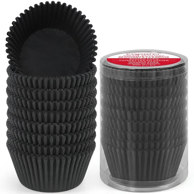 Main image of Standard Black Cupcake Liners for Baking Paper Muffin Liners 200pcs | Premium Quality Greaseproof Paper, No Greasing Needed & Non-Stick, Heat-Resistant, Black Cupcake Wrappers for Party Baking