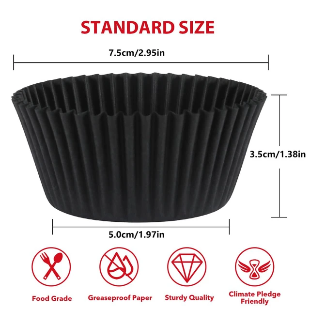 Alt view image 2 of 7 - Standard Black Cupcake Liners for Baking Paper Muffin Liners 200pcs | Premium Quality Greaseproof Paper, No Greasing Needed & Non-Stick, Heat-Resistant, Black Cupcake Wrappers for Party Baking