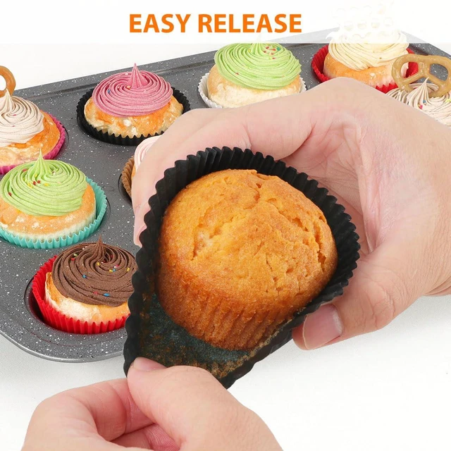 Alt view image 3 of 7 - Standard Black Cupcake Liners for Baking Paper Muffin Liners 200pcs | Premium Quality Greaseproof Paper, No Greasing Needed & Non-Stick, Heat-Resistant, Black Cupcake Wrappers for Party Baking