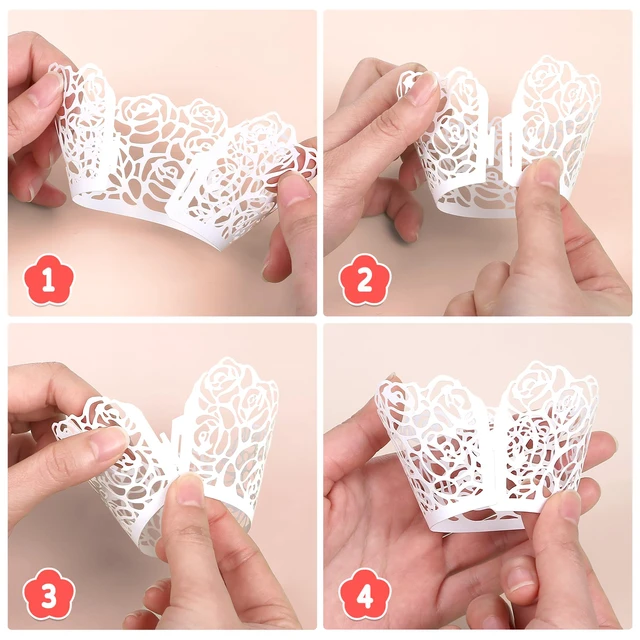 Alt view image 3 of 7 - White Cupcake Wrappers, 50pcs Cupcake Liners with Rose Design Laser Cut Liners for Wedding Birthday Baby Shower Party Decorations Fancy Small Cupcake Decorations, Pearl Off-White
