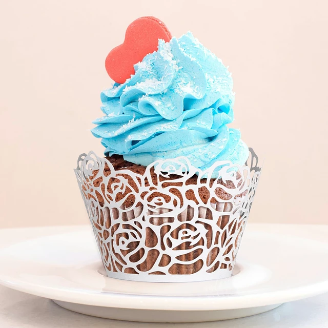 Alt view image 4 of 7 - White Cupcake Wrappers, 50pcs Cupcake Liners with Rose Design Laser Cut Liners for Wedding Birthday Baby Shower Party Decorations Fancy Small Cupcake Decorations, Pearl Off-White