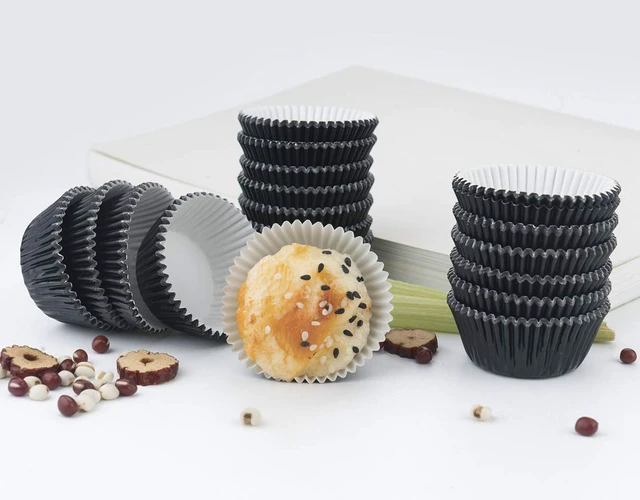 Alt view image 3 of 6 - Mini Black Foil Cupcake Liners Wrappers Metallic Baking Cups for Baby Shower Holiday Party, 300-Count