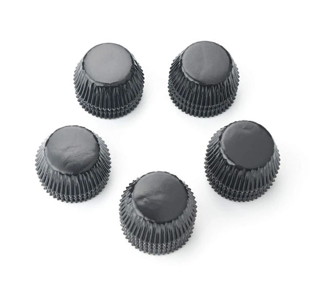Alt view image 5 of 6 - Mini Black Foil Cupcake Liners Wrappers Metallic Baking Cups for Baby Shower Holiday Party, 300-Count