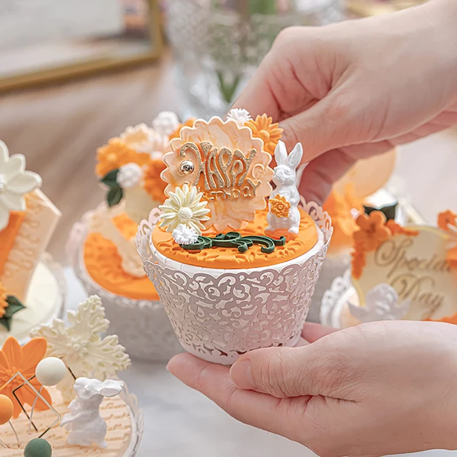 Alt view image 4 of 7 - 150 Pack Cupcake Wrappers, Little Vine Lace Laser Cut Liner, Paper Baking Cups for Wedding Party Birthday Baby Showers Decoration (Gold, White, Pink)