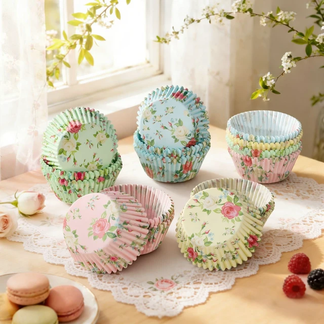 Alt view image 5 of 5 - Standard Cupcake Liners 100 Pack, Colorful Paper Baking Cups Food Grade Disposable Cupcake Wrappers Floral Muffin Liners for Birthday Tea Themed Party Decor (Floral-3)