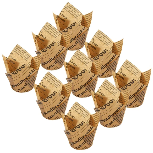 Alt view image 5 of 7 - 150pcs Tulip Cupcake Liners Baking Cups Muffin Liner | Grease-Proof Paper Cupcake Wrappers for Wedding, Birthday Party, Standard Size (Natural Newspaper Printed)