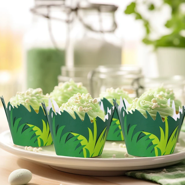 Alt view image 6 of 7 - 36 Pcs Green Grass Cupcake Wrappers Grass Cupcake Liners Decorative Cupcakes Holders for Party Cake Dessert Decoration
