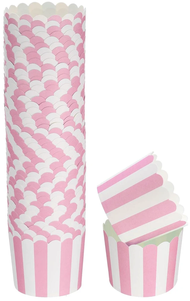 Main image of 50Pcs Paper Baking Cups 6oz Greaseproof Disposable Bulk Cupcake Muffins Liners Cases Wrappers for Wedding Birthday Graduation, Stripe Pink