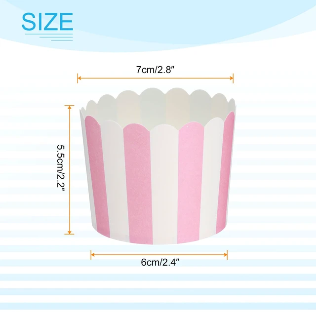 Alt view image 2 of 5 - 50Pcs Paper Baking Cups 6oz Greaseproof Disposable Bulk Cupcake Muffins Liners Cases Wrappers for Wedding Birthday Graduation, Stripe Pink