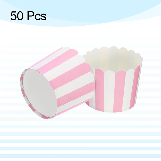 Alt view image 3 of 5 - 50Pcs Paper Baking Cups 6oz Greaseproof Disposable Bulk Cupcake Muffins Liners Cases Wrappers for Wedding Birthday Graduation, Stripe Pink