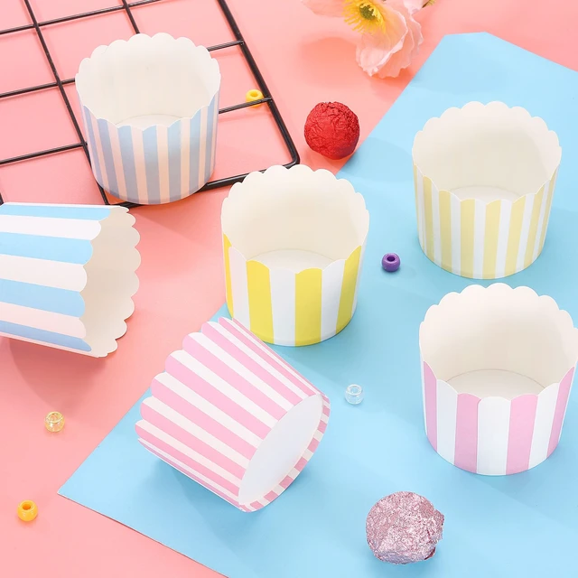 Alt view image 4 of 5 - 50Pcs Paper Baking Cups 6oz Greaseproof Disposable Bulk Cupcake Muffins Liners Cases Wrappers for Wedding Birthday Graduation, Stripe Pink