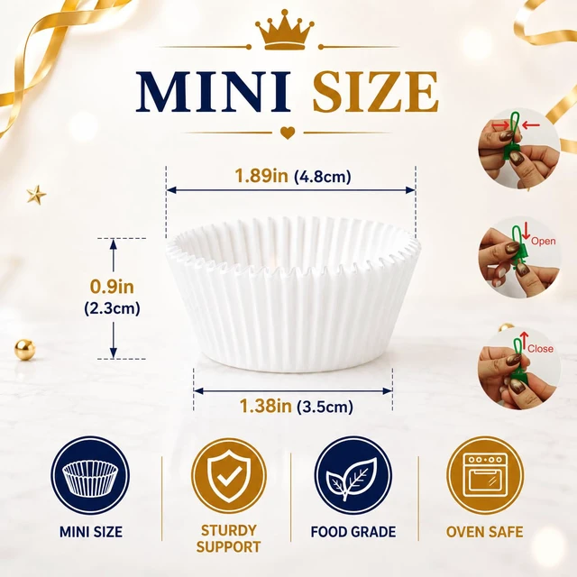 Alt view image 2 of 7 - Mini Cupcake Liners,500 pcs White Mini Muffin Liners for Baking | Mini Cupcake Liners,Mini Muffin Liners,No Smell,Small Cupcake Wrappers,Food-Grade,Greaseproof,Cupcake liners for Party
