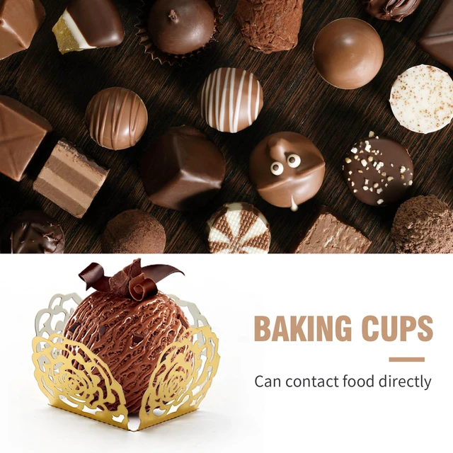 Alt view image 2 of 7 - 50pcs Gold Truffle Wrappers Flared Paper Baking Cups for Chocolates Candy, Versatile Liners for Muffins Cupcakes, Ideal for Birthday Wedding Party Decor, Greaseproof & Easy to Use