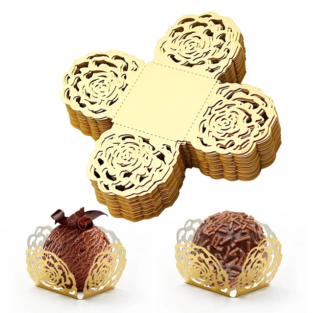 Alt view image 4 of 7 - 50pcs Gold Truffle Wrappers Flared Paper Baking Cups for Chocolates Candy, Versatile Liners for Muffins Cupcakes, Ideal for Birthday Wedding Party Decor, Greaseproof & Easy to Use