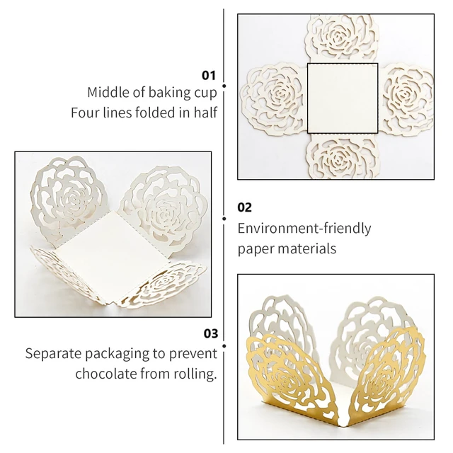 Alt view image 6 of 7 - 50pcs Gold Truffle Wrappers Flared Paper Baking Cups for Chocolates Candy, Versatile Liners for Muffins Cupcakes, Ideal for Birthday Wedding Party Decor, Greaseproof & Easy to Use