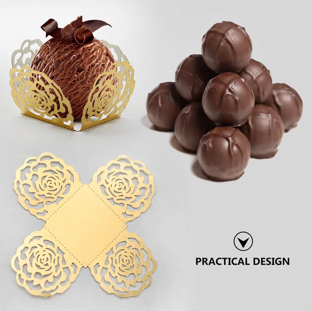 Alt view image 7 of 7 - 50pcs Gold Truffle Wrappers Flared Paper Baking Cups for Chocolates Candy, Versatile Liners for Muffins Cupcakes, Ideal for Birthday Wedding Party Decor, Greaseproof & Easy to Use