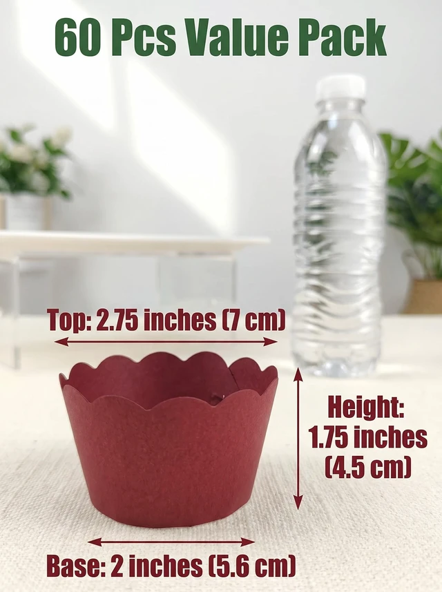 Alt view image 6 of 7 - Burgundy Cupcake Liner for Wine Red Engagement Bridal-Shower Anniversary Birthday Graduation Wedding Table Decorations Pack of 60
