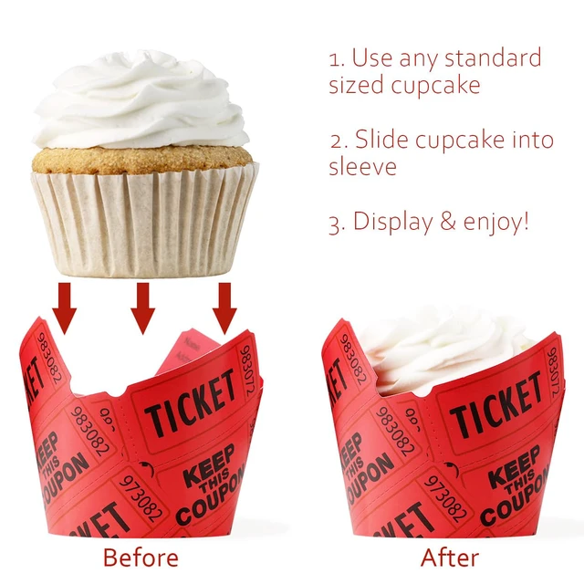 Alt view image 3 of 7 - Raffle Ticket Cupcake Wrappers 36 Count Carnival Theme