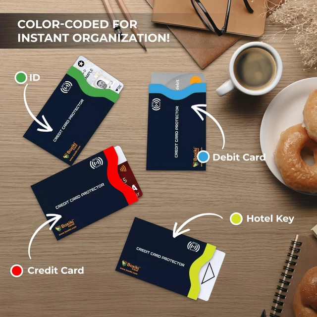 Alt view image 4 of 7 - RFID Blocking Sleeves, Set with Color Coding | Identity Theft Prevention RFID Blocking Envelopes Set of 12 Credit Card Sleeves (Navy Blue)