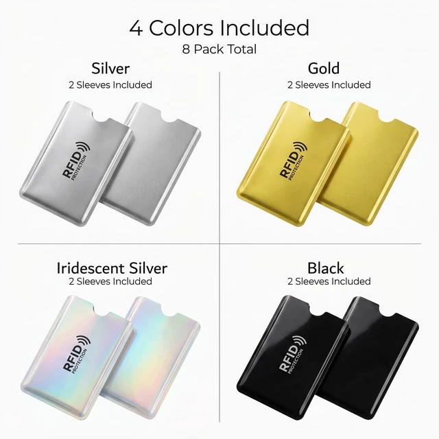 Alt view image 2 of 7 - RFID Blocking Sleeves (8 Pack) | Secure Credit Card Protector & ID Shield | Waterproof, 4 Colors