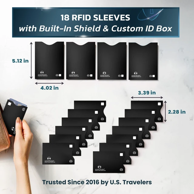 Alt view image 3 of 6 - RFID Blocking Sleeves, Credit Card Protector, Passport Sleeve | 18-piece: 14 black card protector sleeves, fits debit, ID cards, all top-load; 4 passport; 13.56 MHz NFC blocker