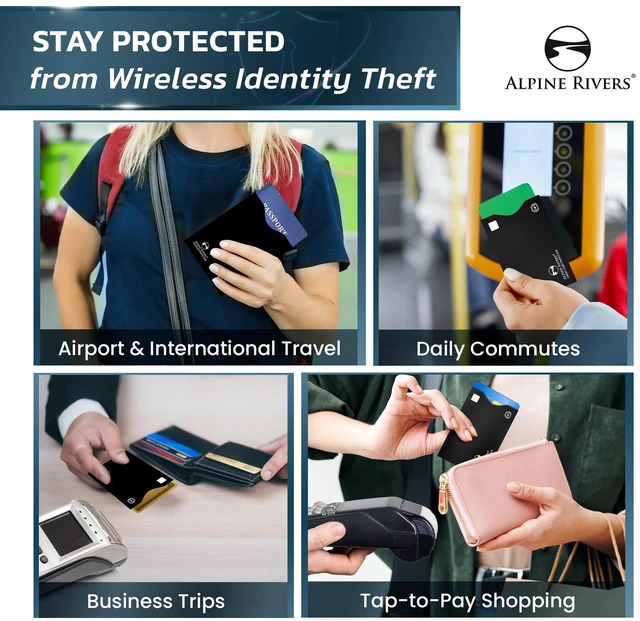 Alt view image 6 of 6 - RFID Blocking Sleeves, Credit Card Protector, Passport Sleeve | 18-piece: 14 black card protector sleeves, fits debit, ID cards, all top-load; 4 passport; 13.56 MHz NFC blocker