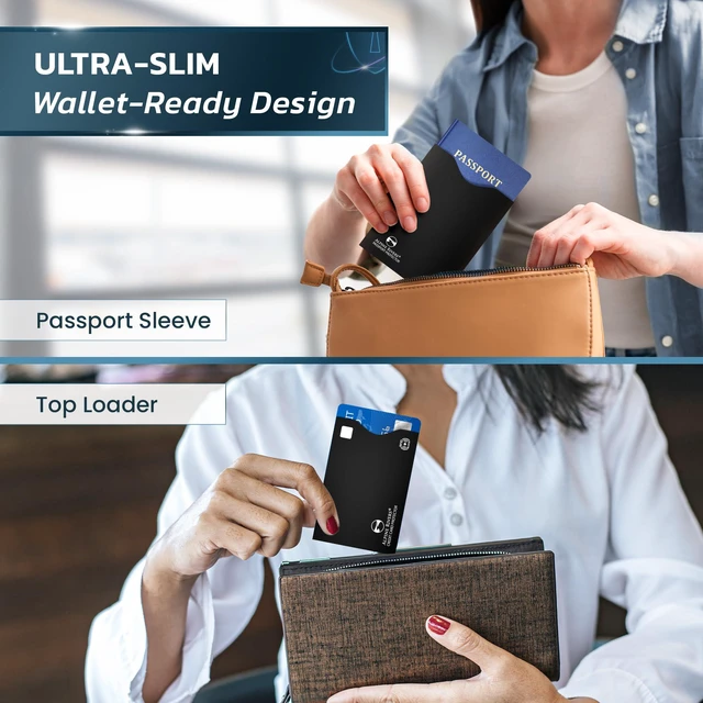 Alt view image 5 of 6 - RFID Blocking Sleeves, Credit Card Protector, Passport Sleeve | 18-piece: 14 black card protector sleeves, fits debit, ID cards, all top-load; 4 passport; 13.56 MHz NFC blocker