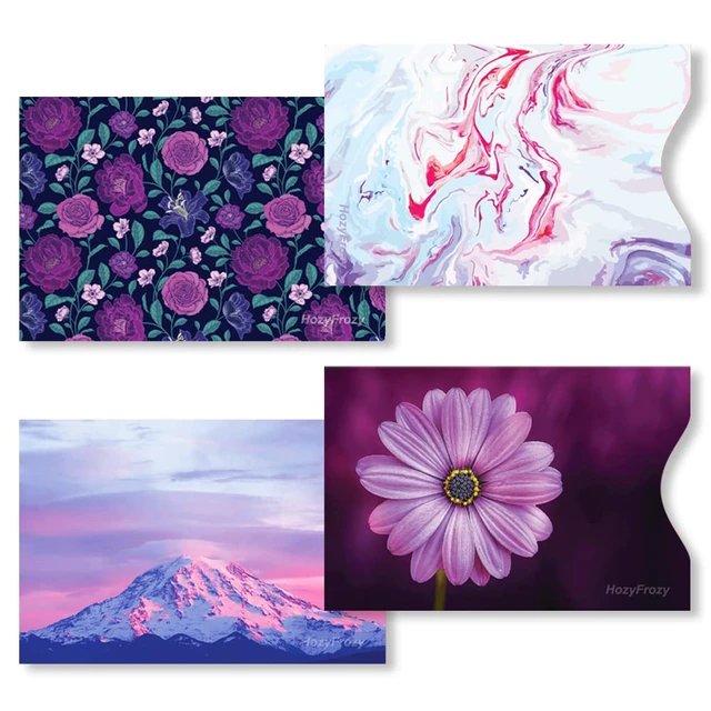 Alt view image 2 of 6 - 8 RFID Blocking Sleeves, Unique Designs and Arts in Purple, Anti-Theft Credit Card Holder, Credit Card Protector, Easy to Recognize, Sturdy and Perfect size for cards