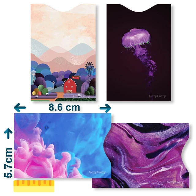 Alt view image 3 of 6 - 8 RFID Blocking Sleeves, Unique Designs and Arts in Purple, Anti-Theft Credit Card Holder, Credit Card Protector, Easy to Recognize, Sturdy and Perfect size for cards
