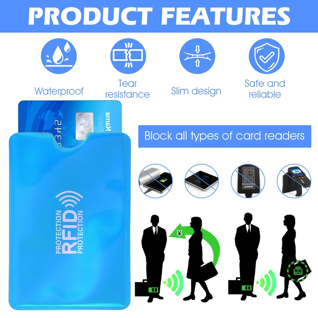 Alt view image 4 of 7 - RFID Blocking Sleeves Set, Aluminum Foil Slim Design (12) | Waterproof Identity Theft Protection Secure Sleeves Set, Credit Card Protector RFID Blocking Sleeve, 6 Color