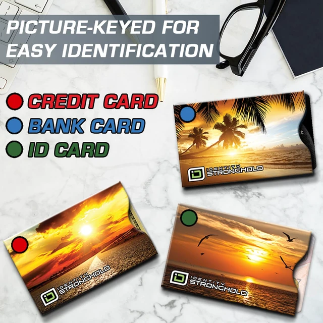 Alt view image 2 of 5 - RFID Blocking Credit Card Sleeve Protectors USA Made Slim Wallet Inserts for Credit Cards, Debit Cards & ID Protection (16, Sunset - 16 Pack)