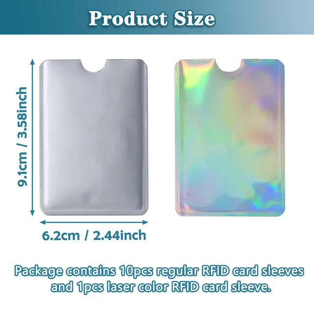 Alt view image 2 of 6 - RFID Blocking Sleeves - 10 Regular + 1 Laser Color, Secure Credit & ID Card Holder, Identity Theft Protection