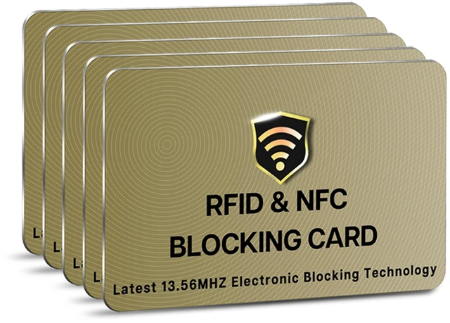Main image of 5 Pack RFID Blocking Card for Credit Debit ID Card, Golden | Slim Anti-Theft Contactless NFC RFID Blocker Protector, Easily Fit into Wallet and Purse, for Men & Women