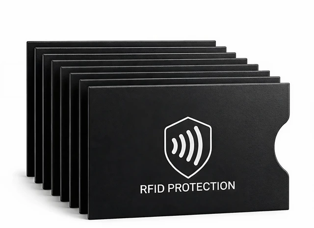 Main image of RFID Blocking Sleeves, 8 Pack, Slim Credit Card Holder Protector | NFC Blocker for Cards & ID, Water & Tear Resistant, Fits Wallet, Travel Security & Identity Theft Prevention