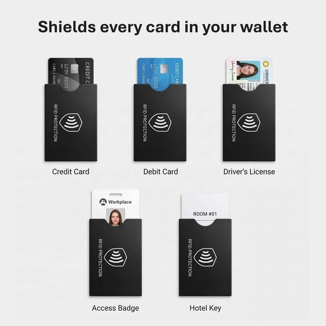 Alt view image 7 of 7 - RFID Blocking Sleeves, 8 Pack, Slim Credit Card Holder Protector | NFC Blocker for Cards & ID, Water & Tear Resistant, Fits Wallet, Travel Security & Identity Theft Prevention