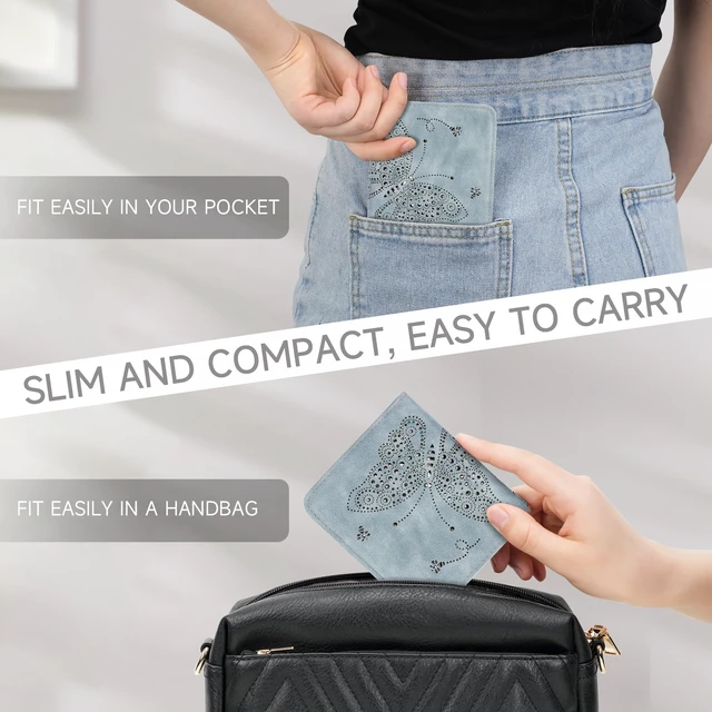 Alt view image 6 of 6 - Small RFID Wallet Women Ultra Thin Slim Womens Wallet Mini Compact Bifold Pocket Ladies Wallets for Women BLUE