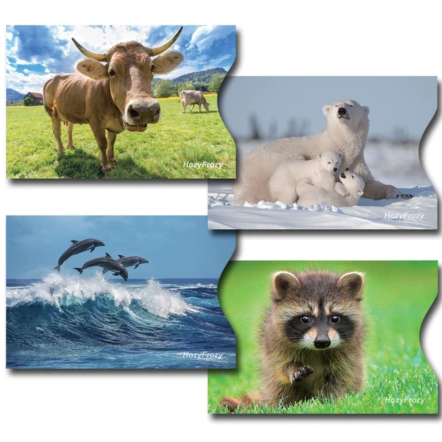 Alt view image 2 of 7 - 8 RFID Blocking Sleeves, Credit Card Protector, Anti-Theft Credit Card Holder, with Lion, Horses, Elephant, Dolphins, Cow, Peacock, Polar Bears and Raccoon Prints