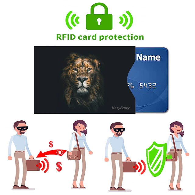 Alt view image 6 of 7 - 8 RFID Blocking Sleeves, Credit Card Protector, Anti-Theft Credit Card Holder, with Lion, Horses, Elephant, Dolphins, Cow, Peacock, Polar Bears and Raccoon Prints