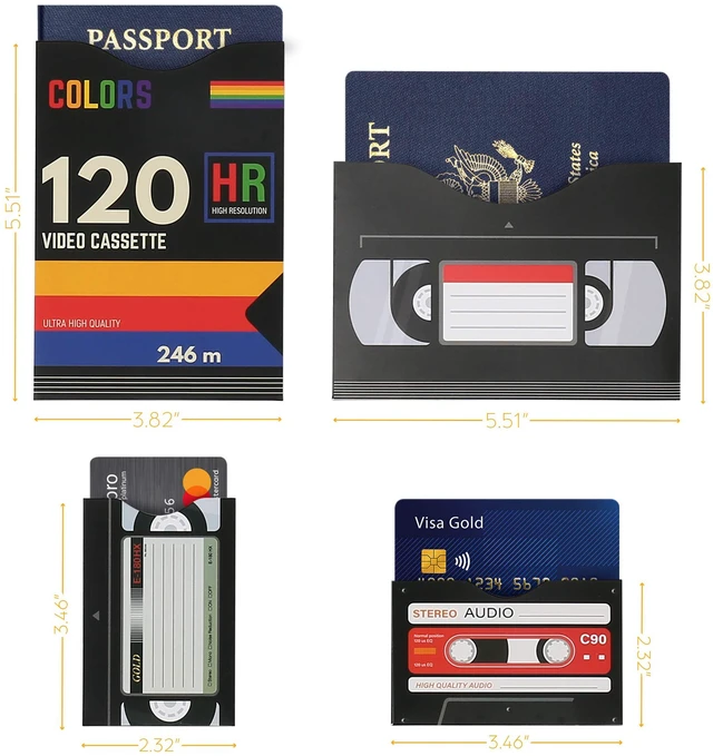 Alt view image 2 of 7 - RFID Blocking Sleeves (19 Pack, 14 Credit Card Sleeves + 5 Passport Sleeves) for Identity Theft Protection, Designed with Cassette Pattern